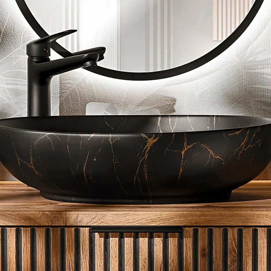 Petits-Meubles Meuble simple vasque 100cm Gaia Bois et Noir - Vasque Noir* Meuble Vasque