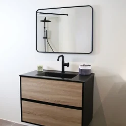 Essebagno Meuble simple vasque effet chêne et noir mat Indus* Meuble Vasque
