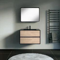 Essebagno Meuble simple vasque effet chêne et noir mat Indus* Meuble Vasque
