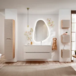 Petits-Meubles Meuble simple vasque encastree droite 120cm 2 tiroirs Elora Beige et bois* Meuble Vasque