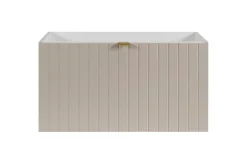 Furnidea Meuble sous double vasque suspendu HARMO 160 cm Façade rainuré cachemire semi-mat* Meuble Sous Lavabo