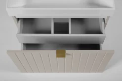 Furnidea Meuble sous double vasque suspendu HARMO 160 cm Façade rainuré cachemire semi-mat* Meuble Sous Lavabo