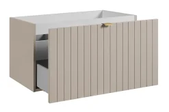 Furnidea Meuble sous double vasque suspendu HARMO 160 cm Façade rainuré cachemire semi-mat* Meuble Sous Lavabo