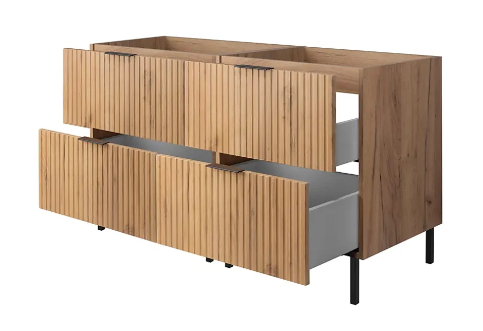 Furnidea Meuble sous double vasque sur pieds FLOW chêne craft 120 cm* Meuble Sous Lavabo