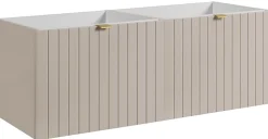 Furnidea Meuble sous double vasque suspendu HARMO 120 cm Façade rainuré cachemire semi-mat