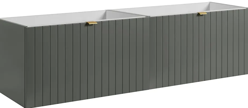 Furnidea Meuble sous double vasque suspendu HARMO 160 cm Façade rainuré vert semi-mat* Meuble Sous Lavabo