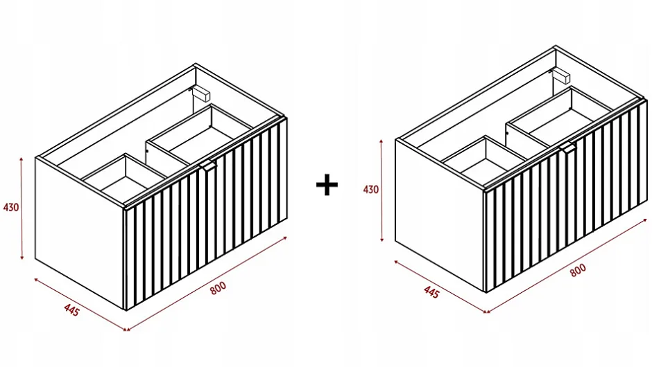 Furnidea Meuble sous double vasque suspendu HARMO 160 cm Façade rainuré vert semi-mat* Meuble Sous Lavabo