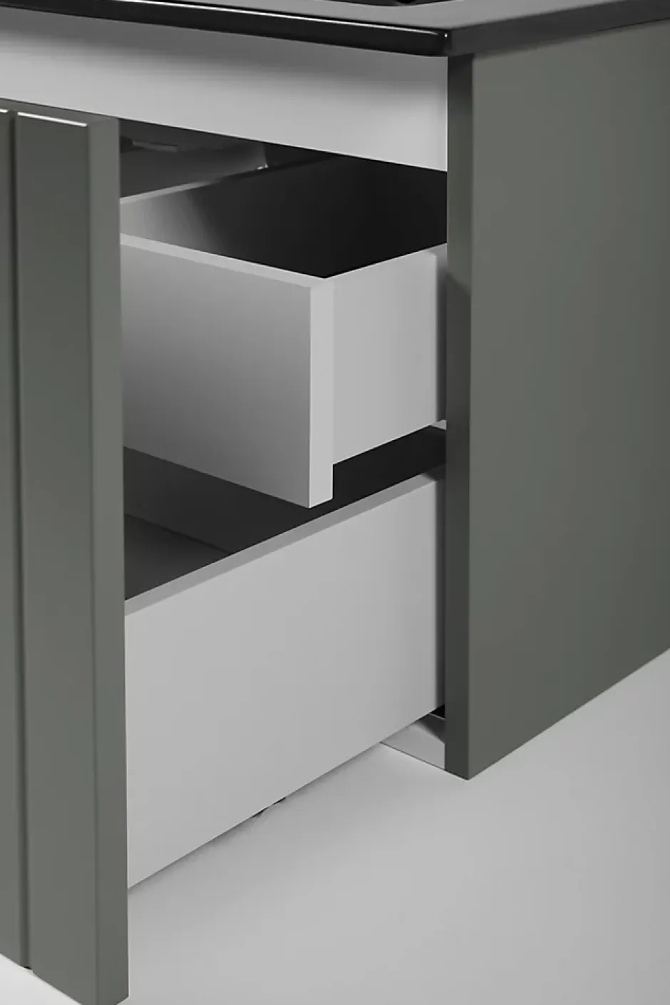 Furnidea Meuble sous double vasque suspendu HARMO 160 cm Façade rainuré vert semi-mat* Meuble Sous Lavabo