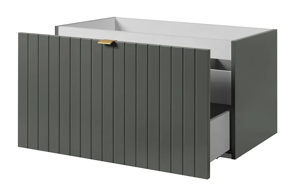 Furnidea Meuble sous double vasque suspendu HARMO 160 cm Façade rainuré vert semi-mat* Meuble Sous Lavabo