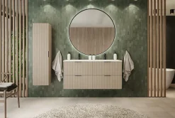 Furnidea Meuble sous double vasque sur pieds FLOW cachemire 120 cm* Meuble Sous Lavabo