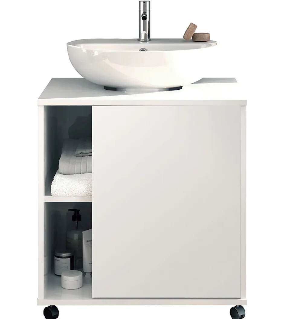 Pegane Meuble sous lavabo 1 porte coloris blanc brillant - Hauteur 64 x Longueur 59 x Profondeur 45 cm