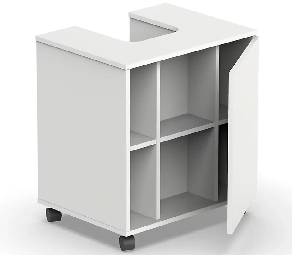 Pegane Meuble sous lavabo 1 porte coloris blanc brillant - Hauteur 64 x Longueur 59 x Profondeur 45 cm
