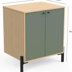 Box & Beyond Meuble sous lavabo 2 portes bois naturel et vert 69 x 50 x 78 cm