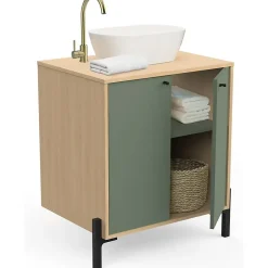 Box & Beyond Meuble sous lavabo 2 portes bois naturel et vert 69 x 50 x 78 cm