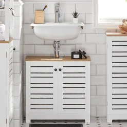 Sobuy Meuble Sous Lavabo 2 étage 2 Portes Salle de Bain, BZR40-W,