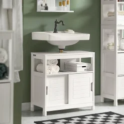 Sobuy Meuble Sous Lavabo 1 étage et 2 Portes coulissantes, FRG128-W,
