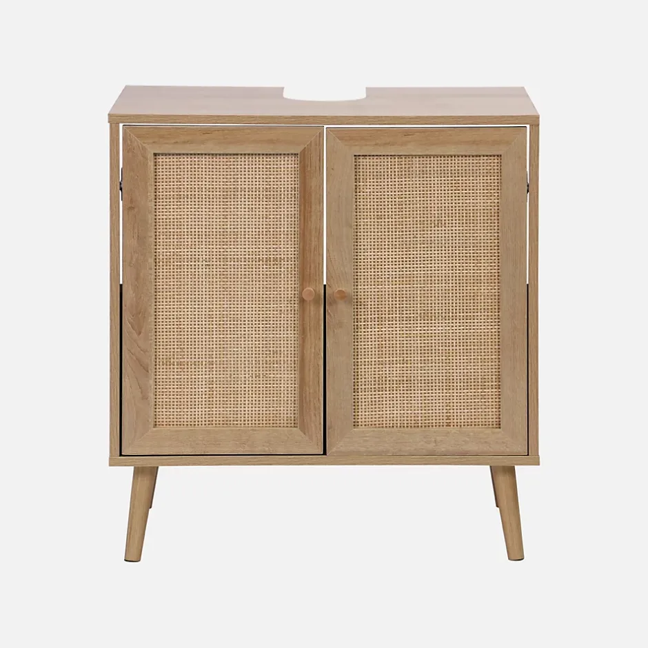 Sweeek Meuble sous lavabo décor bois et cannage Bohème 65 x 40 x 70 cm naturel* Lave-Mains