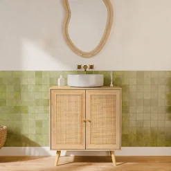 Sweeek Meuble sous lavabo décor bois et cannage Bohème 65 x 40 x 70 cm naturel* Lave-Mains