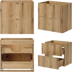 [En.Casa] Meuble sous lavabo double avec 1 porte et 4 tiroirs NEWPORT 140 x 60 x 40 cm effet chêne en.casa* Meuble Sous Lavabo