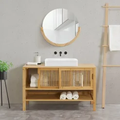 [En.Casa] Meuble sous lavabo Hvaler bambou 60 x 100 x 45 cm en.casa