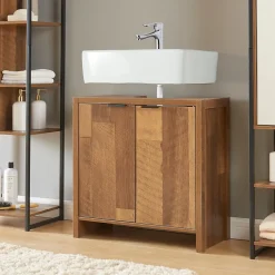 [En.Casa] Meuble sous lavabo Namsskogan 60 x 60 x 30 cm effet noyer noir en.casa