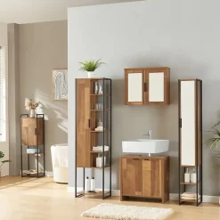 [En.Casa] Meuble sous lavabo Namsskogan 60 x 60 x 30 cm effet noyer noir en.casa