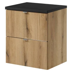 [En.Casa] Meuble sous lavabo NEWPORT avec 2 tiroirs 50 x 60 x 40 cm effet chêne noir en.casa