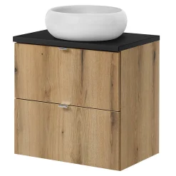 [En.Casa] Meuble sous lavabo NEWPORT avec 2 tiroirs 60 x 60 x 40 cm effet chêne noir en.casa* Meuble Sous Lavabo