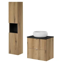 [En.Casa] Meuble sous lavabo NEWPORT avec 2 tiroirs 60 x 60 x 40 cm effet chêne noir en.casa* Meuble Sous Lavabo