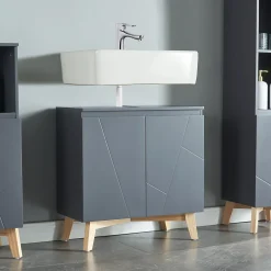 [En.Casa] Meuble sous lavabo Overath 60 x 60 x 30 cm gris en.casa* Meuble Sous Lavabo