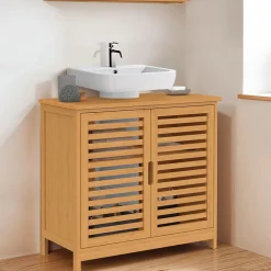 IDMarket Meuble sous lavabo salle de bain bambou BEA* Meuble Sous Lavabo