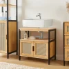 [En.Casa] Meuble sous lavabo Tervola bambou 60 x 60 x 35 cm noir naturel aspect rotin en.casa