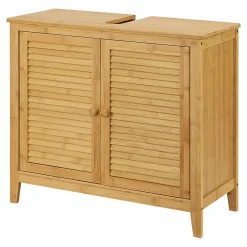 [En.Casa] Meuble sous lavabo Värmdö avec 2 portes en bambou 60 x 67 x 30 cm en.casa