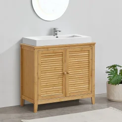 [En.Casa] Meuble sous lavabo Värmdö avec 2 portes en bambou 60 x 67 x 30 cm en.casa