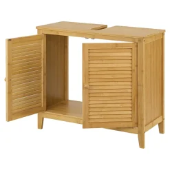 [En.Casa] Meuble sous lavabo Värmdö avec 2 portes en bambou 60 x 67 x 30 cm en.casa