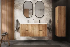 Furnidea Meuble sous vasque à 2 portes FLOW CHÊNE 120 cm avec 2 x l'étagères - extensions et plan