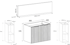 Furnidea Meuble sous vasque à 2 portes FLOW CHÊNE 120 cm avec 2 x l'étagères - extensions et plan