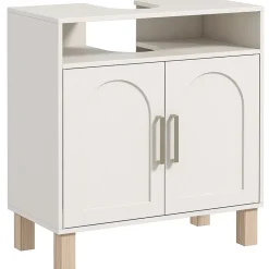Homcom Meuble sous vasque - 2 portes, étagère, niche - MDF crème* Meuble Sous-Vasque