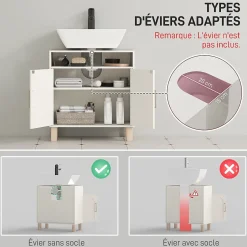 Homcom Meuble sous vasque - 2 portes, étagère, niche - MDF crème* Meuble Sous-Vasque