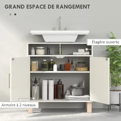 Homcom Meuble sous vasque - 2 portes, étagère, niche - MDF crème* Meuble Sous-Vasque