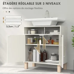 Homcom Meuble sous vasque - 2 portes, étagère, niche - MDF crème* Meuble Sous-Vasque