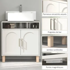Homcom Meuble sous vasque - 2 portes, étagère, niche - MDF crème* Meuble Sous-Vasque