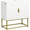 kleankin Meuble sous vasque - 2 portes - dim. 60L x 30l x 65H cm - acier doré MDF blanc