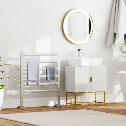 kleankin Meuble sous vasque - 2 portes - dim. 60L x 30l x 65H cm - acier doré MDF blanc