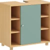 Homcom Meuble sous vasque 6 niches porte étagère dim. 60 x 33 x 57 cm effet bois clair vert d'eau