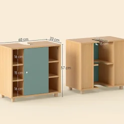Homcom Meuble sous vasque 6 niches porte étagère dim. 60 x 33 x 57 cm effet bois clair vert d'eau