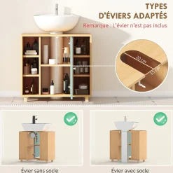 Homcom Meuble sous vasque 6 niches porte étagère dim. 60 x 33 x 57 cm effet bois clair vert d'eau