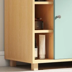 Homcom Meuble sous vasque 6 niches porte étagère dim. 60 x 33 x 57 cm effet bois clair vert d'eau