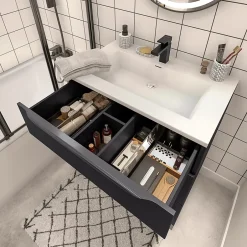 Meuble sous vasque à poser noir mat l.80 x H.88 x P.50 cm, Pamili