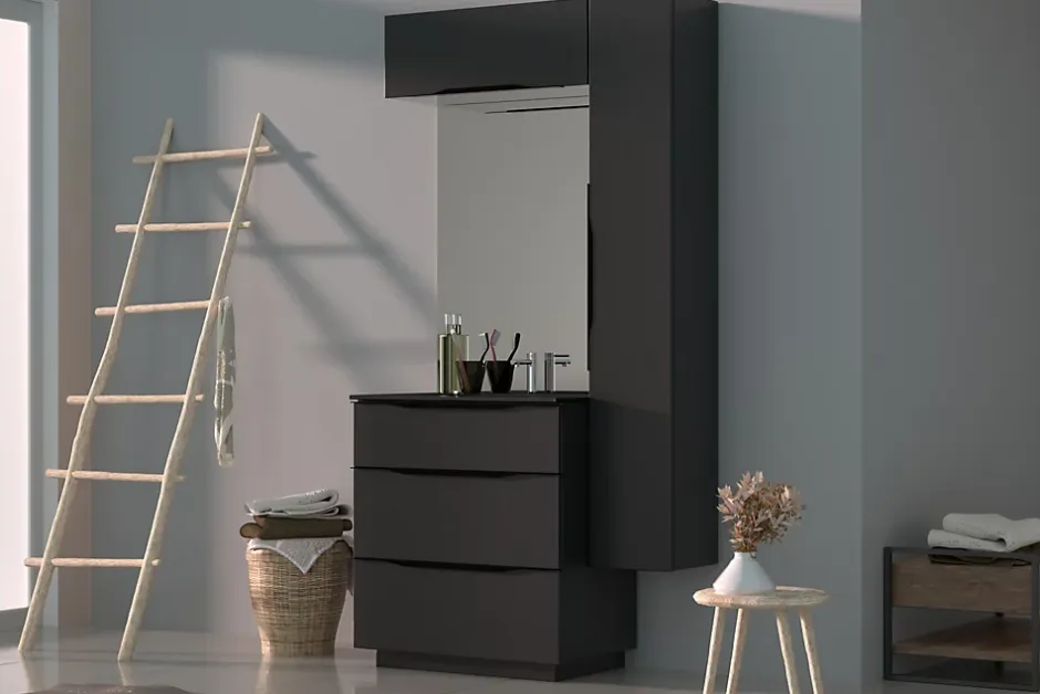Meuble sous vasque à poser gris anthracite brillant l.80 x H.88 x P.50 cm, Pamili